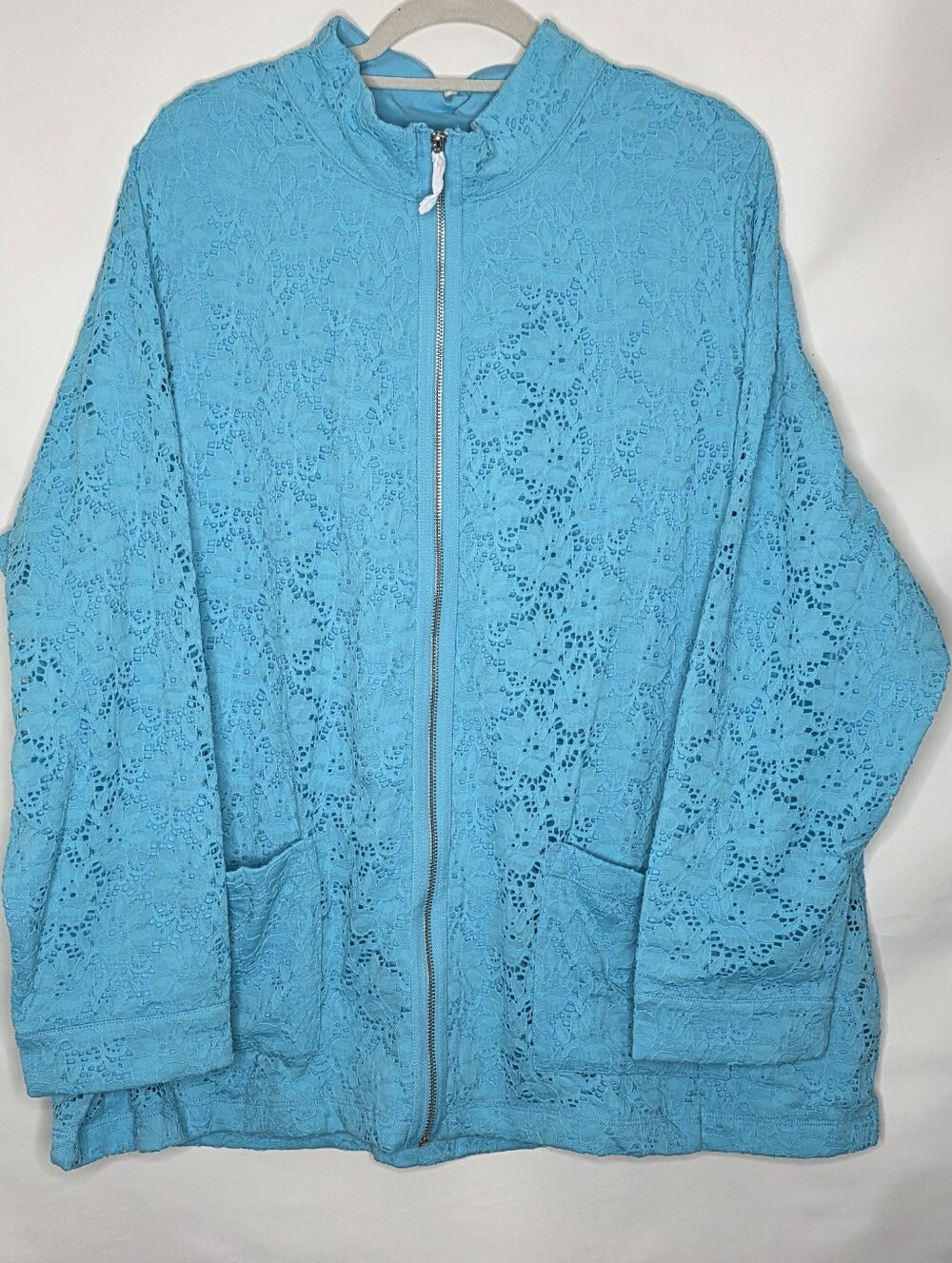 Women's Turquoise Lace Zip-Front Jacket